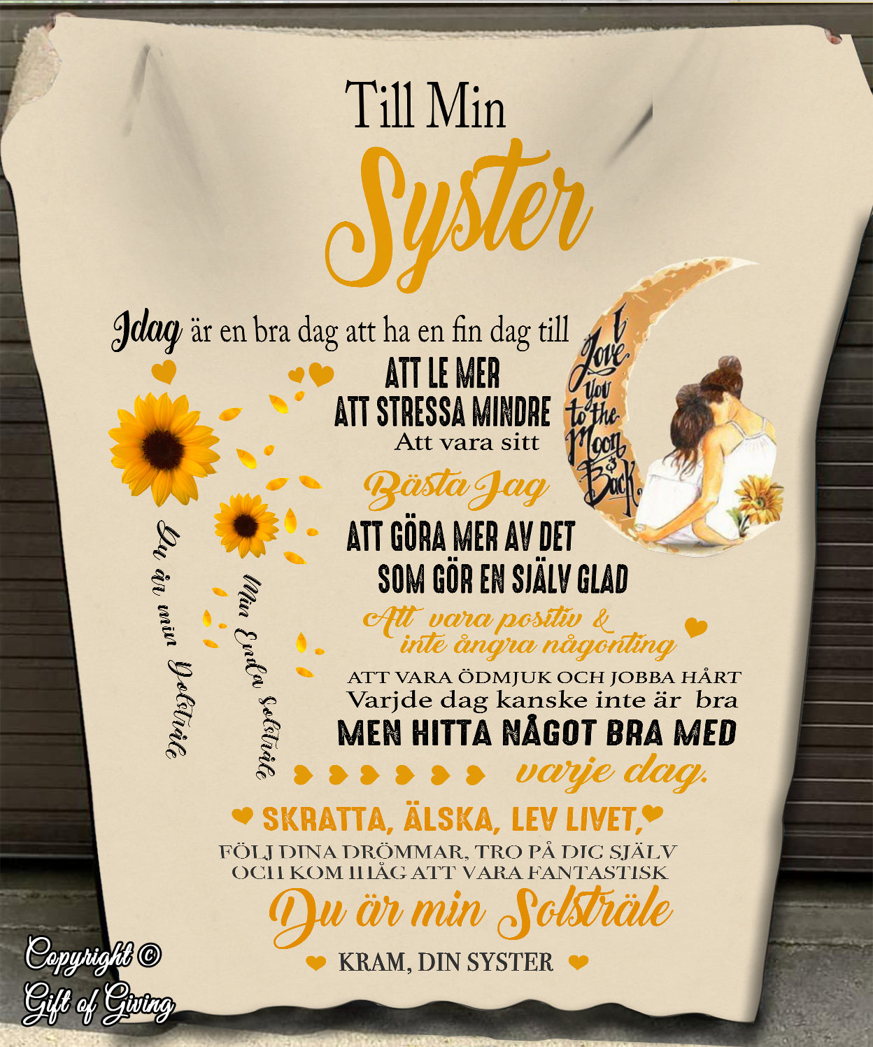 "Till Min Syster" Filt - Solros och Måne